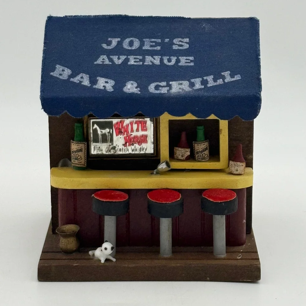 Vintage Joes Avenue Bar and Grill Wood Coaster Set Miniature Bar Diorama 6pc